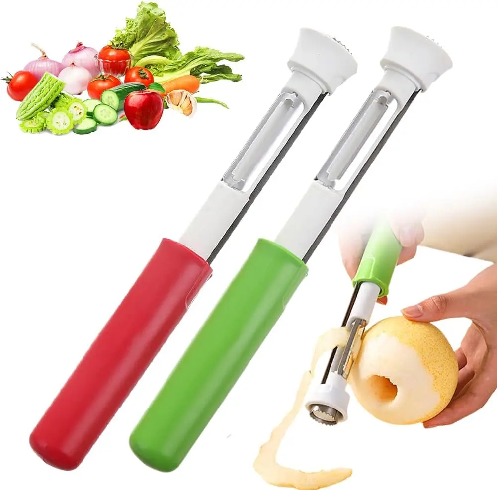 2 in 1 Apple Corer and Peeler, Apple Core Removal Tool, Stainless Steel Fruit Corer, Apple Seed Remover for Cored Apples, Pears, Bell Peppers and Cakes, Kitchen Gadget for Fruit and Vegetable
