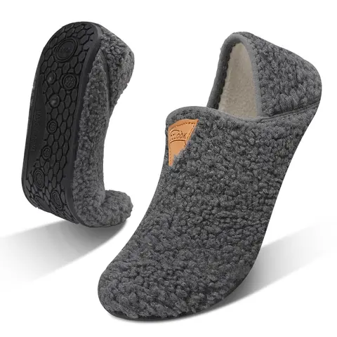 Teddy Fleece House Slippers for Men Women, Slip On Anti-Slip Rubber Sole Sock Shoes, Lightweight Warm Plush Lined Indoor Outdoor Slippers, Multi Occasion Bedroom Office Yoga Daily Wear Home Shoes