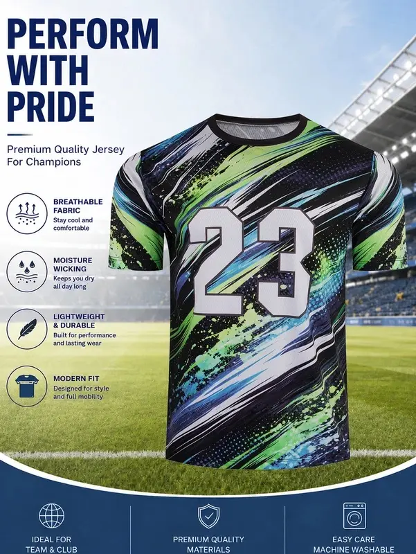 Custom Printed Athletic Jersey, Breathable Mesh Sports T-Shirt with Personalized Number for Training