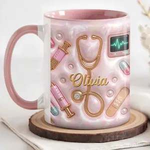 Custom Nurse Mug, 2D Printed 3D Effect Ceramic Coffee Cup with Stethoscope Heart Nursing Healthcare Design for RNs and Nursing Graduates, Perfect for Graduation, Appreciation, Birthday and Gift for Medical Professionals Keepsake