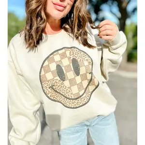 Checker Leopard Smiley Graphic Top
