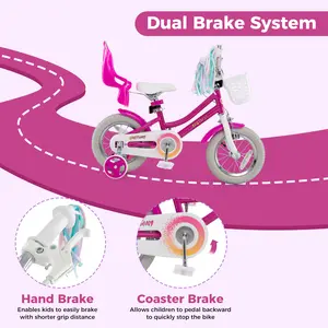 COSTWAY - Kids Bike 12 Inch with Training Wheels and 2 Brake System for 3-4 Years Old