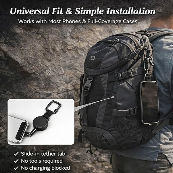 Outdoor Anti-Theft Phone Lanyard, Retractable Phone Tether with Locking Carabiner, for Hiking/Skiing/Climbing/Fishing