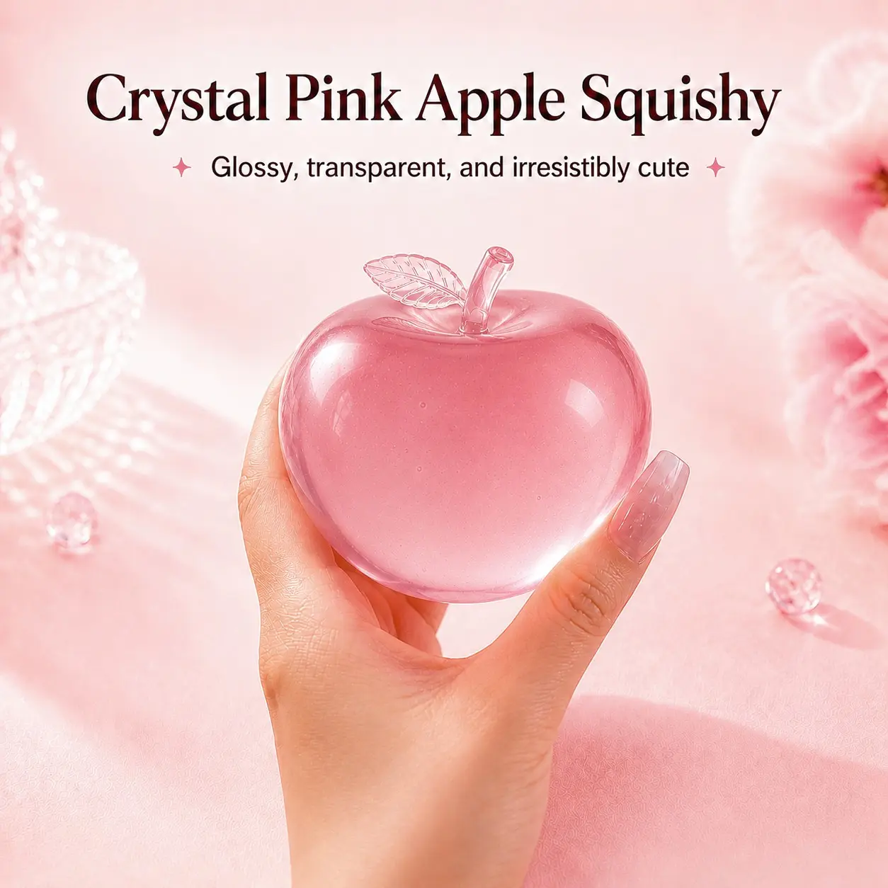 Apple Squishy Toy,Glass Gloss Semi-Transparent Silicone Slow Rising Fidget Stress Ball,Cute Moldable Squeeze Sensory Toy,Soft Cute Fruit Anxiety Relief Dough Decompression Gift,Squishy Stress Balls,Squishy Fidgets
