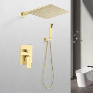 3PSQ Exbrite 12' Rain Shower Head Systems Wall Mounted Shower,Brushed Gold
