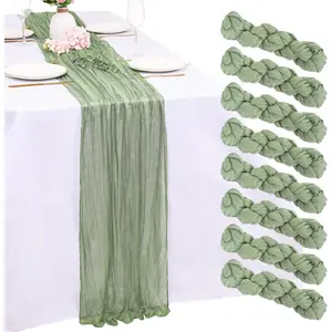 8 Pack Sage Green Cheesecloth Table Runners 21x120 Inch Boho Gauze Table Runner 10FT Long Rustic Sheer Green Table Runner for Baby Shower,Wedding,Party,Birthday,Home Table Decor