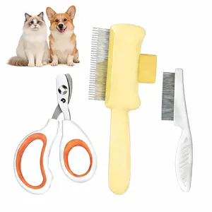 PetGrooming 3-in-1 Pet Grooming Kit for Dogs & Cats Slicker Nail Clippers & Flea Comb Essential Tools Self-Cleaning Brush Safe Nail Clippers Flea & Lice Comb