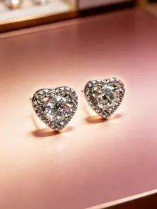 10mm Heart Halo Stud Earrings | 6.5mm Cubic Zirconia, Silver Plated Hypoallergenic Jewelry