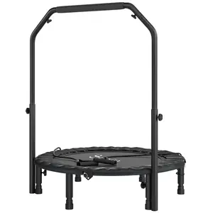 40 inch round foldable exercise trampoline with non slip rubber sleeves and sturdy spring structure equipped with adjustable handle and extra resistance bands non slip safe base perfect for home yoga and stretching workouts