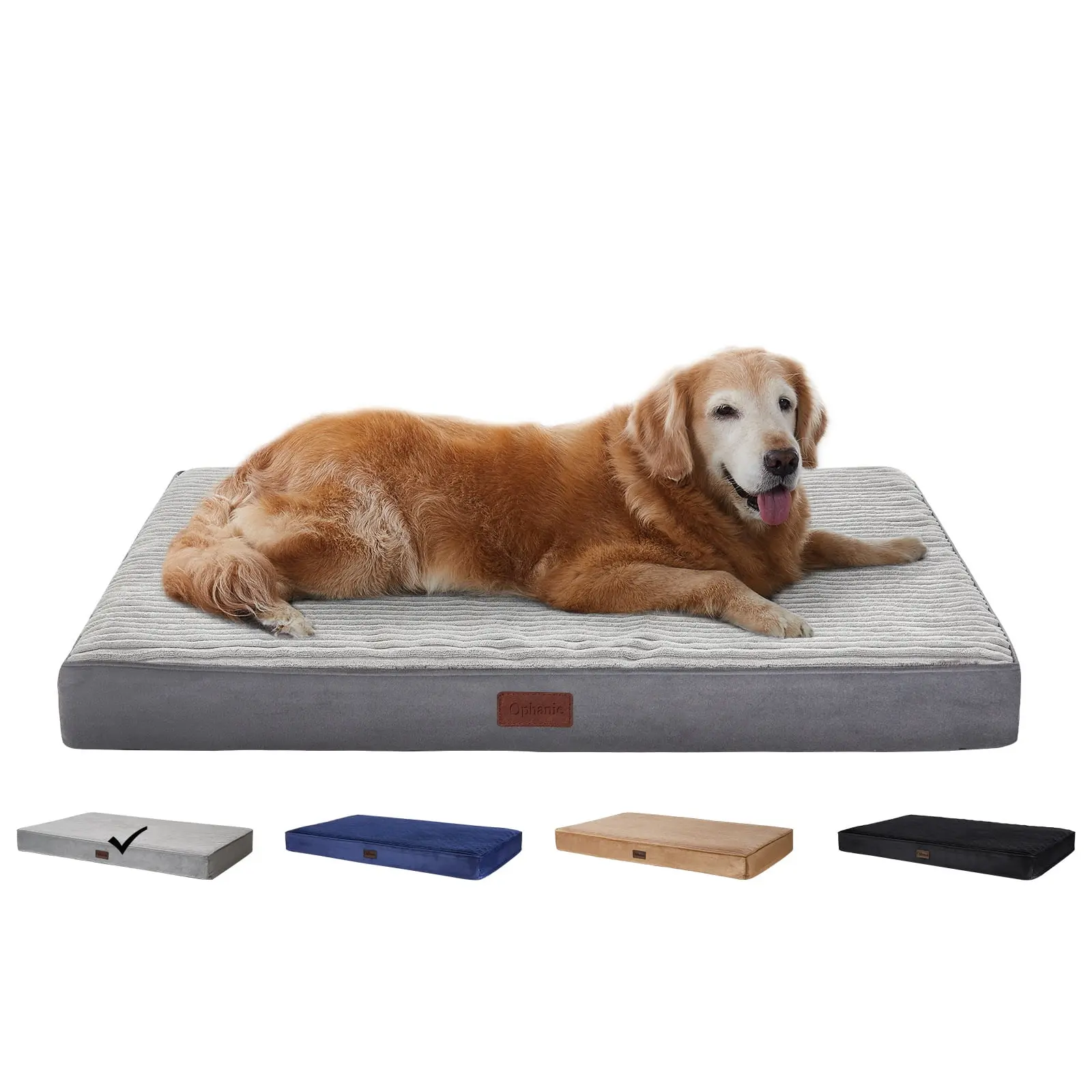 Ophanie Orthopedic Dog Bed for Large Dogs & Crate Use | Washable Pet Bed with Removable Cover, Waterproof Liner & Non-Slip Bottom | 35"x22"x3.5" Gray Design | Supportive Comfortable Sleeping Mat for Rest, Relaxation & Everyday Pet Comfort
