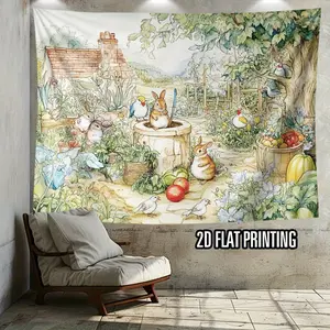 1pc Easter Backdrop Peter Rabbit Theme Spring Garden Design 2D Flat for Indoor Outdoor Event Patio Home Garden