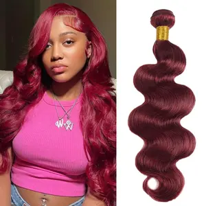 Gefily [14A]Human Hair Bundles 20 22 24 26 Inch Burgundy 99J Body Wave 4 Bundles Human Hair Brazilian Virgin 14A Quick Weave Soft Sewn In Hair with Double Weft for Black Women