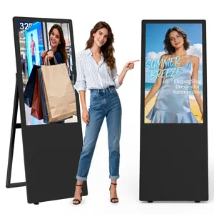 32 Inch 2K Inch Floor Standing Digital Signage, 350nits High Brightness Advertising Display, Digital Signage with CMS/U-Disk Plug&Play, Split Screen, 7/24 Timer Switch,HDMI/USB/WiFi/Android OS