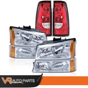 Fit For 2003-06 Chevy Silverado Chrome Headlight+Signal Bumper Lamp+Tail Light, Bolt-On Kit, Direct Plug-In