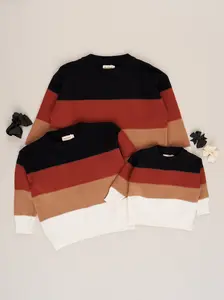 Mom & Me Warm Cider Stripes Mock Neck Sweater