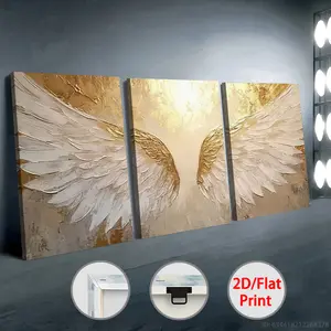 2D canvas painting, 2D canvas painting, 3-piece framed canvas wall art, Halloween/Christmas, framed canvas oil painting and poster, ready to display, luxurious - elegant and stylish wings art, home decoration, wall art, room decoration, holiday gift, livi