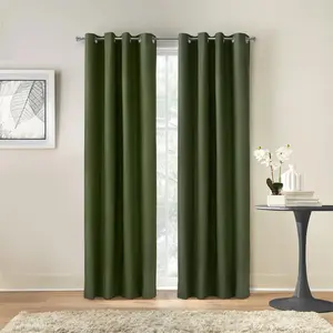 212 MAIN Thermaplus Thermal Insulated Blackout Cloth Privacy Grommet Curtain Panel, 52x108 in, Olive, Curtains for Bedroom