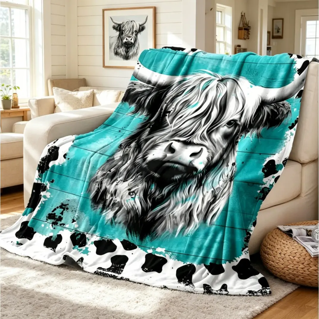Cow Puzzle Pattern Flannel Fleece Blanket - Soft, Warm, Lightweight, Cozy Aesthetic Decorative Throw for Adults, Ideal for Bed, Sofa, Travel, Halloween Gift