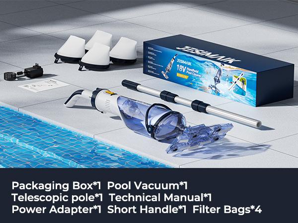 BigSale88！！Pool Vacuum for Above Ground Pool, JESIMAIK Cordless Pool Vacuum with 18.5 GPM, 60 Min Runtime, Telescopic Pole, Ideal Above Ground Pool Vacuum for Inground Pool, Spas, Hot Tubs tiktokshopbacktoschool