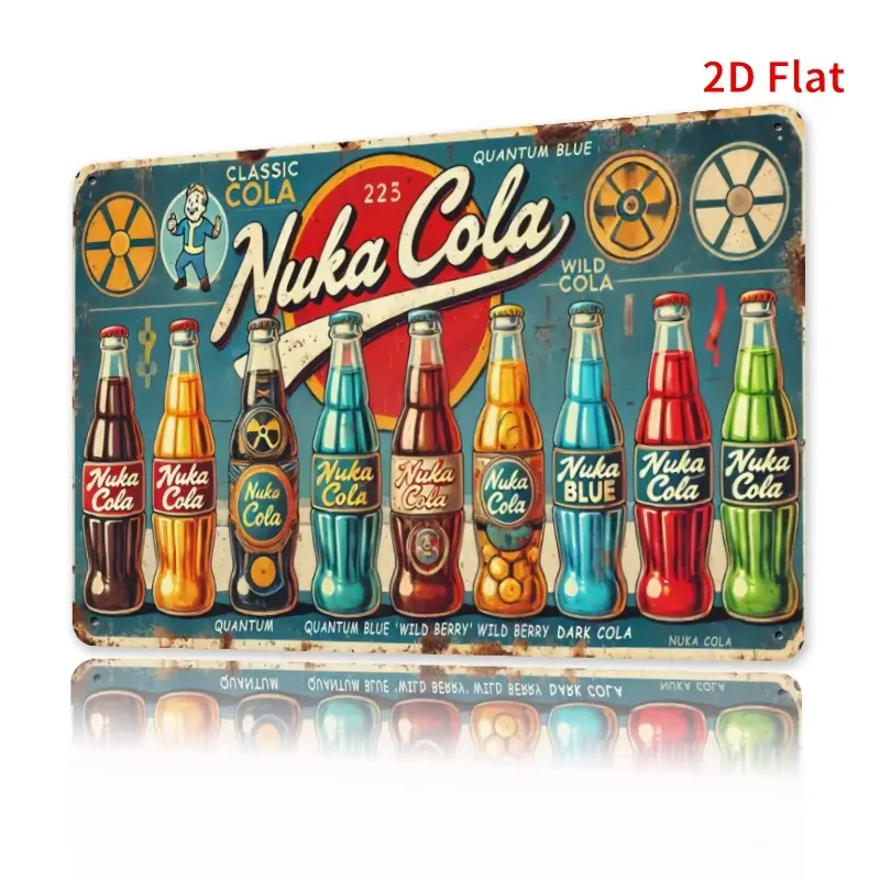 Vintage Nuka Cola Metal Tin Sign, Decorative Plaque, Aluminum Retro Soda Wall Decor, Novelty Decor, Vintage Plaque Decoration, Home Bar Kitchen Garage Restaurant Cafe, Classic Video Game Theme (8x12 Inches)