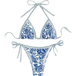 Women's Floral Printed Bathing Suit Halter Paisley Summer Swimsuit Bikinis Set