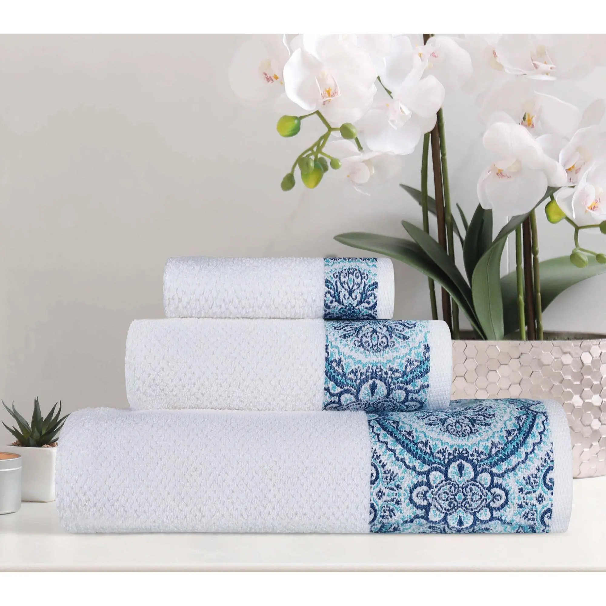 Superior Medallion Turkish Cotton 3 PC JacquardTowel Set