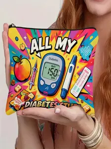 Humorous Diabetes Supply Bag, Vibrant Cartoon Style Storage Bag for Blood Glucose Meter, Insulin Pen, Test Strips, All Seasons Organizer, Durable Pouch