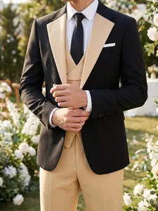 Men's 3 Piece Tuxedo Suit Set, Black Blazer Matching Vest and Dress Pants, Formal Slim Fit Suit for Wedding, Prom, Dinner, Party