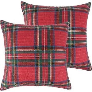 - Spencer Plaid Quilted Euro Sham (26x26in.) - Christmas Tartan Plaid - Red, Green, Black - No Insert - Set of 2