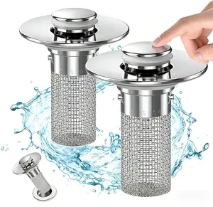 Sink drain filter,2 pcs Pop-Up Bathroom Sink Drain Strainer, Stainless Steel Hair Catcher Basket with Brass Drain Plug, Universal Fit for US Bathroom Sinks, Bathtubs, Showers & Floor Drains