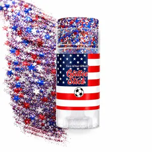 4th of July Patriotic Red White Blue Self-Adhesive Glitter Stick, Waterproof Long-Lasting Face, Hair & Body Shimmer Makeup for Independence Day Parades, Game Day Sports, Festivals & Holiday Gifting