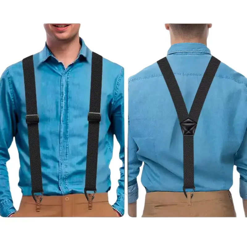 Men's X-Back Suspenders with Hook Clips - 120cm Length, 1.5-inch Wide Straps, Adjustable Fit, Durable Polyester Webbing, Black/White/Navy Blue/Dark Gray/Khaki/Dark Coffee