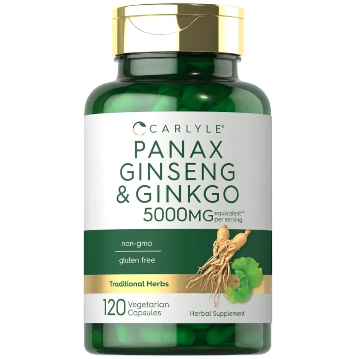 Panax Ginseng & Ginkgo | 120 Vegetarian Capsules | Non-GMO & Gluten Free Supplement