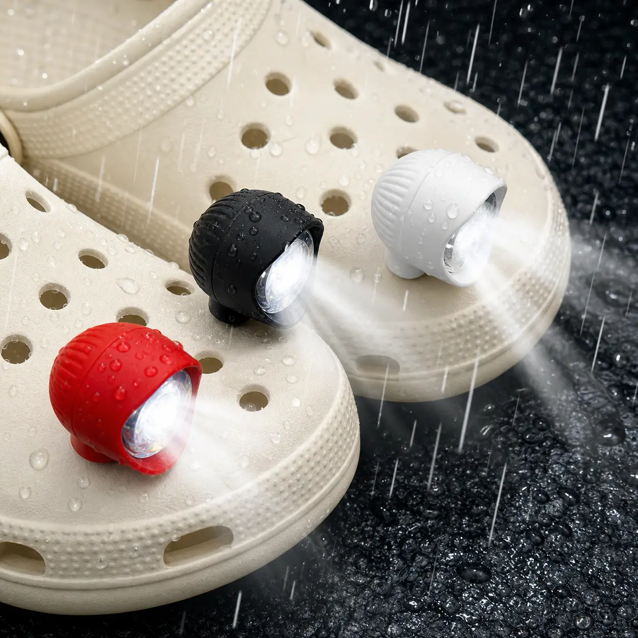 2Pcs Clip-On LED Shoe Lights for Vented Clog Shoes, 3 Light Modes, Water-Resistant Shoe Accessories for Night Walks, Outdoor Use and Parties, Red White Black