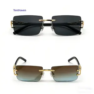 2 Pack Trendy Frameless Rectangular Sunglasses - UV 400 Protection, Personalized Style for Daily Life