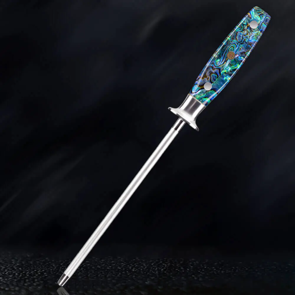 "Umi" Professional Sharpening Steel - Emery Rod with Real Abalone Shell Handle Blade Kitchen