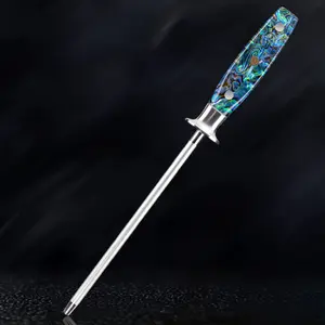 "Umi" Professional Sharpening Steel - Emery Rod with Real Abalone Shell Handle Blade Kitchen