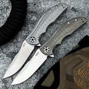 Two folding knives with handles in different colors, featuring D2 steel blades and TC4 titanium alloy handles. These rugged, wear-resistant outdoor folding knives serve as versatile, practical pocket tools for camping, fishing, and travel.