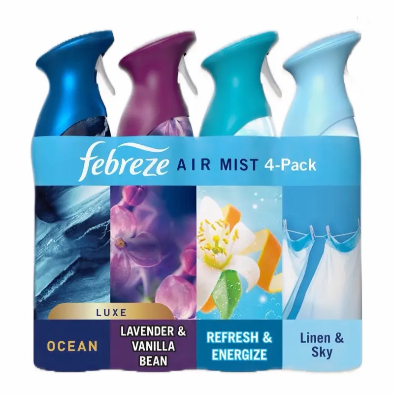 Febreze Air Effects Air Freshener Spray 4 ct 32.4 oz Ocean Lavender Vanilla Bean Linen Sky Dual Scent Pack for Home Freshening