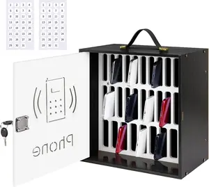 Cell Phone Holder Classroom, 31 Slots, Wooden, Cell Phone Lock Box Pocket Chart with Handle and Security Lock for Storage and Organizer for Teacher, School (Black)