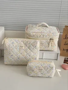 Floral Corduroy Makeup Bag Set, Large Capacity Travel Toiletry Pouch with Zipper, Essential Home Storage, Birthday Gift, Travel Cosmetic Bag, Travel Essentials
