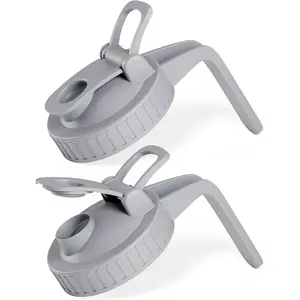 2-Pack Mason Jar Pour Spout Lid, Wide Mouth Mason Jar Pitcher Flip Cap Airtight Lid with Handle, Leak Proof Seal Cover, Grey