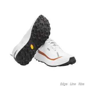 Soft-Light Sneakers Featuring Off-White Synthetic Mesh Upper, Light Gray-Silver Torsion Lock Loop & Warm Orange Grip Contours — Laser-Fused Construction, Contoured EVA Platform Disperses Impact on Sunrise Concrete