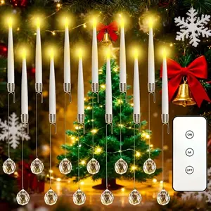 12pcs Smart Electronic Candles, Flameless LED Candles with Crystal Decorative Candle Holders, Remote Control Christmas Tree Candle Lights, Battery Powered, Warm White, Suitable for Family Gatherings, Valentine'S Day, Birthday Parties, Easter