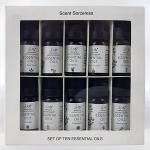 SCENT SORCERESS  10-piece Set 10ml Pure Essential Oils Natural Plant Ingredients for Relaxation Wellness Diffusers Humidifiers Spa Home Massage Candle & Soap Making Skin Hair Care