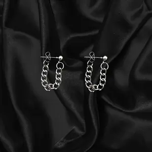 Stainless Steel Stud Chain Earrings