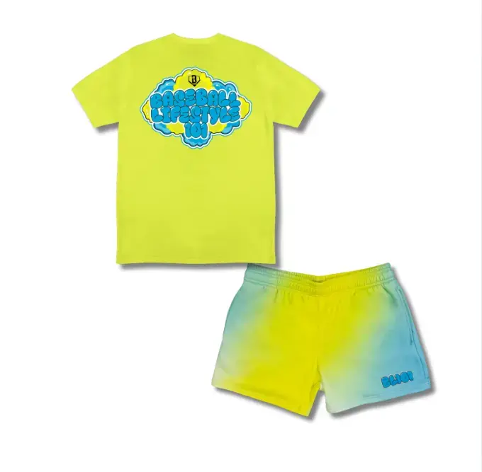 Baseball Lifestyle 101 Cotton Candy Tee & Shorts Set, Blueberry Lemonade Candy Vibe Outfit for Youth & Adults