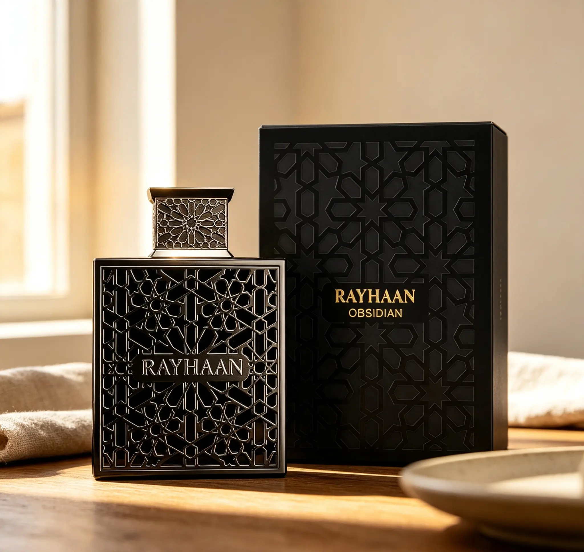 Rayhaan Obsidian EDP 3.4 Ounce 100ml For Men｜Masculine Woody Spicy Amber Arabian Perfume｜Long‑Lasting Dark Rich Scent For Evening Out, Parties & Formal Events
