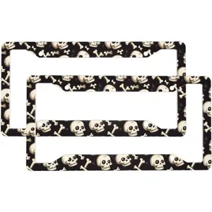 2 Pcs Car License Plate Frames for Women Men - Aluminum Solid Cute Skull Print License Plate Cover for Car Accessories for Women Men with Fasteners and Screws ﻿
