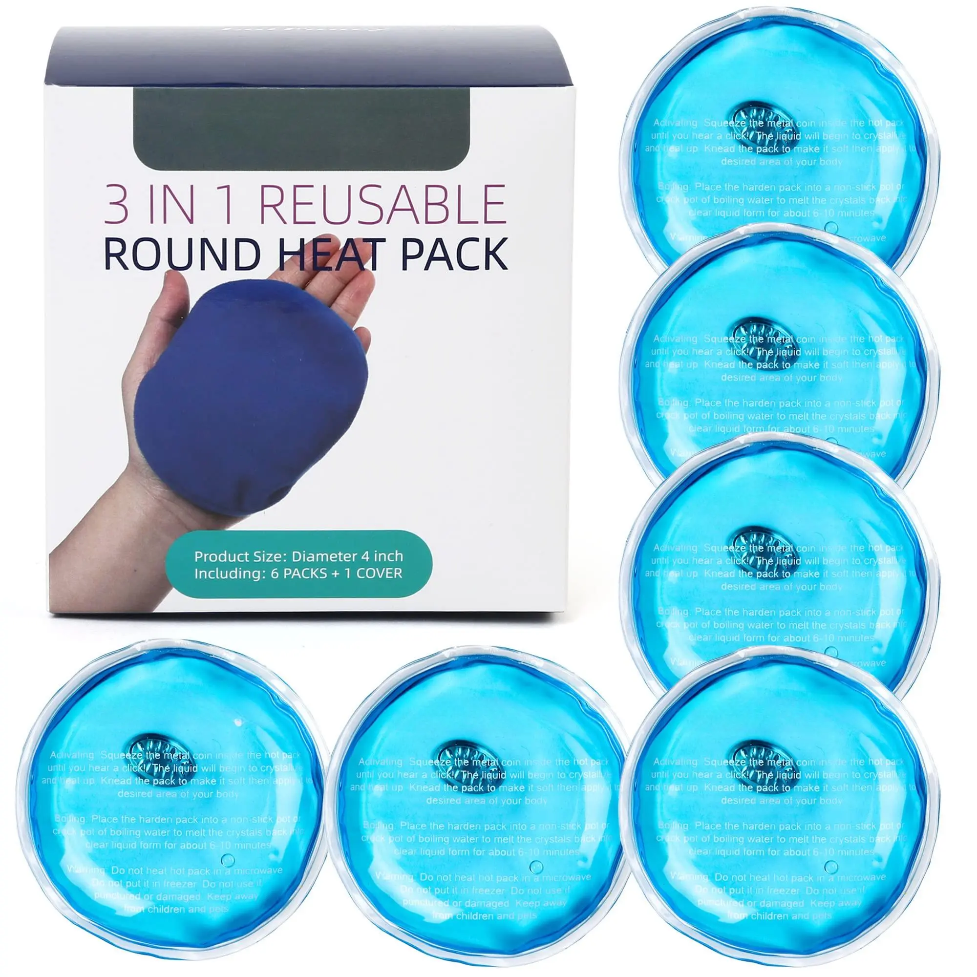 Reusable Hand Warmer  6 Click Activated Instant Heat Packs And 1 Wrap Gel Heating Pad Snap Hot Compress For Outdoor & Small Portable Size